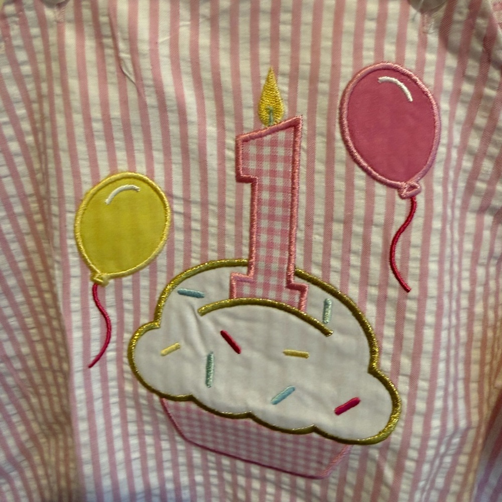 Baby Starters Girl Ist Birthday boutique style outfit crown pink stripe cupcake - Picture 3 of 9